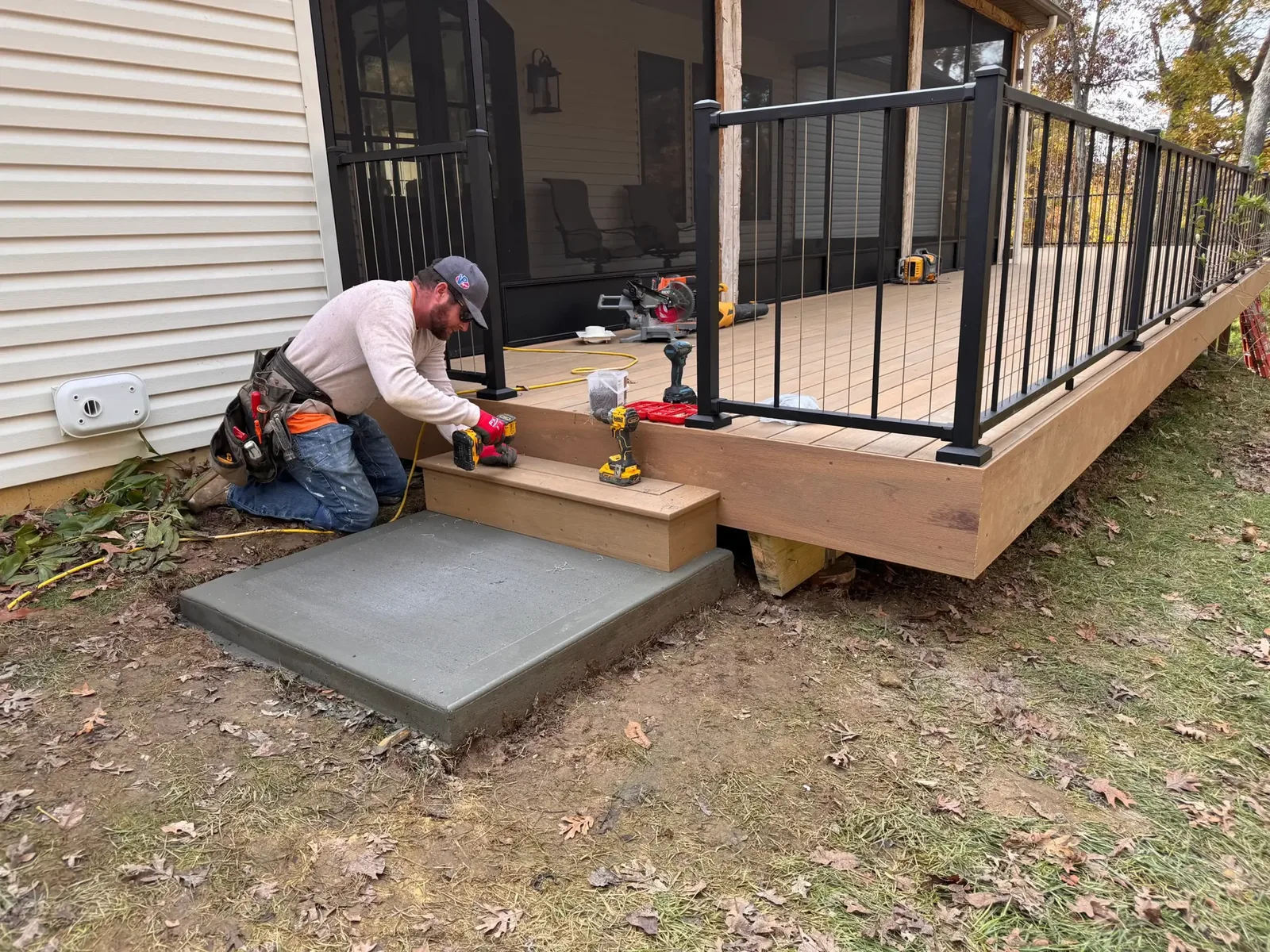 Work in progress on a deck stair